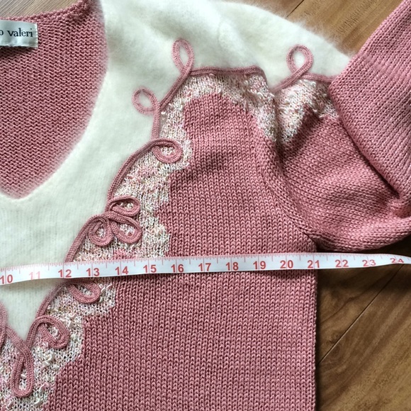 VINTAGE 👌PINK KNIT SWEATER WITH ANGORA WOOL ACCENT FRANCO VALERI - Picture 6 of 9